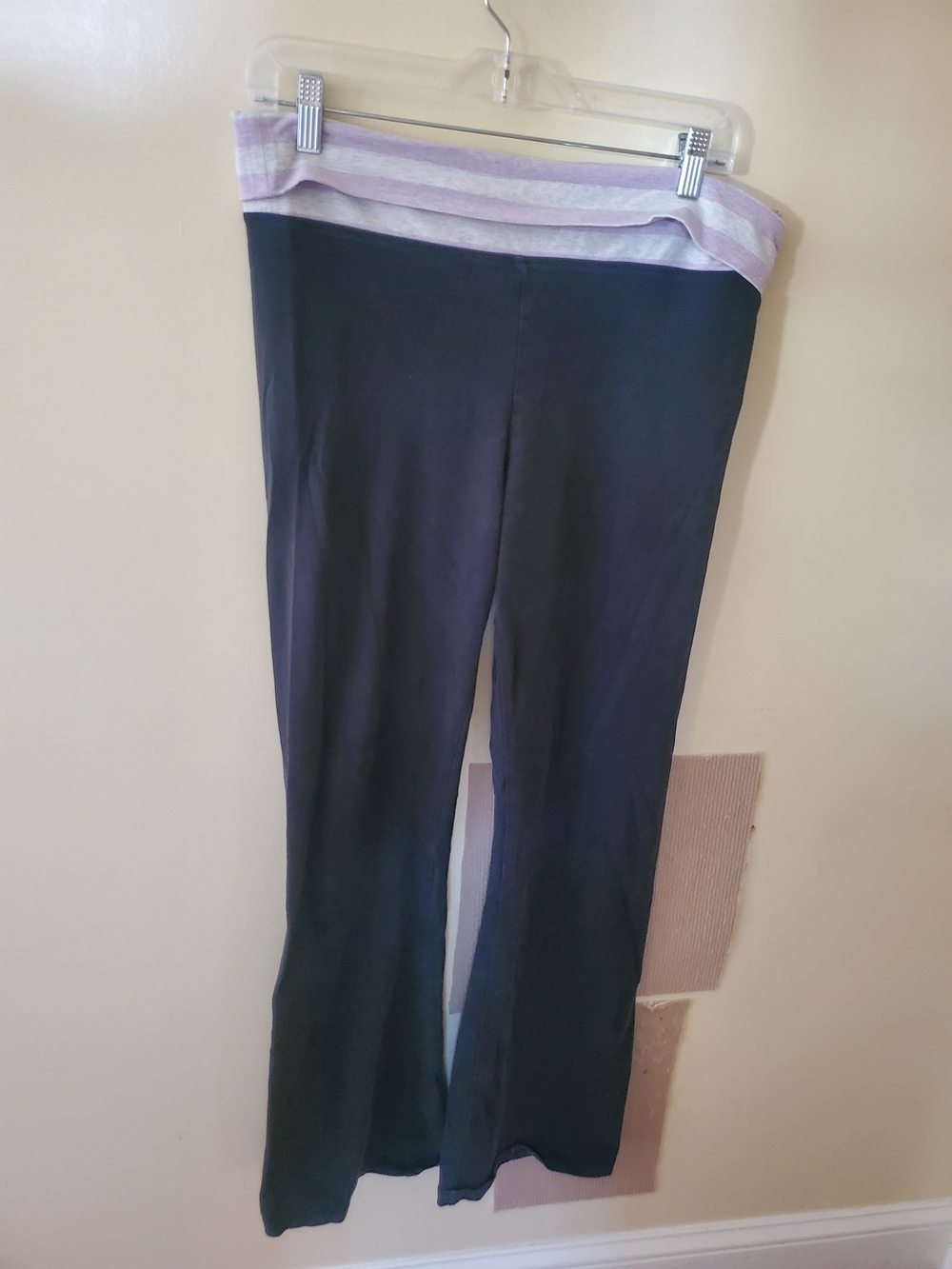 Victoria's Secret Black Boot-Cut Yoga Pants with Lavender Stripe Waistband